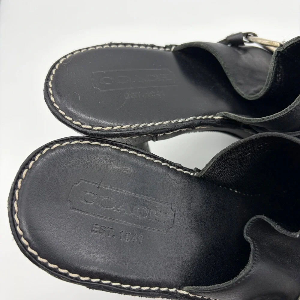 Coach Black Leather Platform Mules O-Ring Buckle Heels Y2K 8B